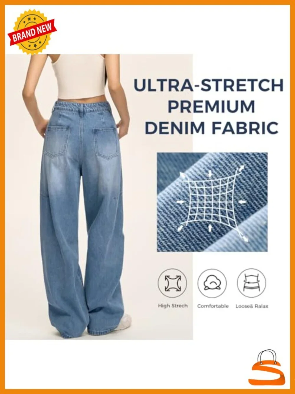 High Waisted Wide Leg Barrel Jeans Loose Fit Stretchy Curve Denim Pants